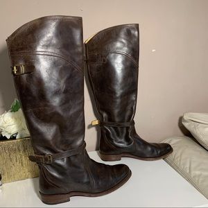 Frye Dorado Leather Riding Tall Boots Dark Brown